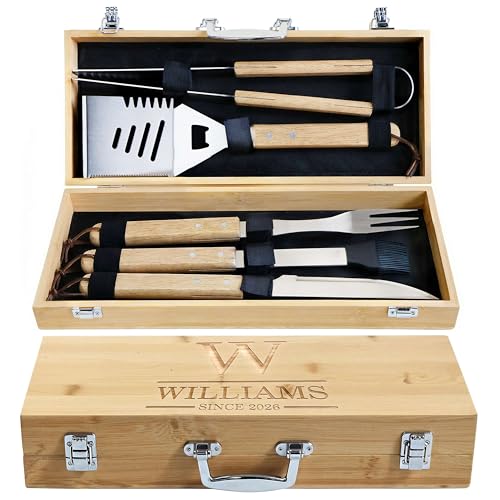 Set personalizado de herramientas para parrilla con caja de madera miniatura 1