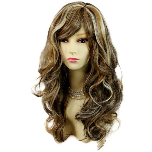 Preisvergleich Produktbild Wunderbare Wellige Lange Blondbraune Lockige Hitzefeste Damenperücke