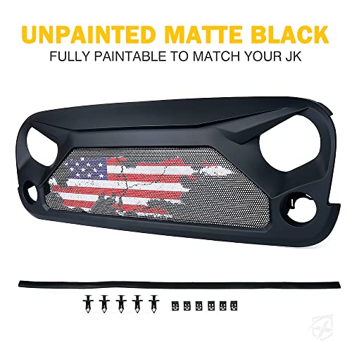 Xprite Matte Black Front Grill Gladiator Vader Grille With Us Flag Steel Mesh Compatible With 2007-2018 Jeep Rubicon Sahara Sport Jk Jku #TOP5