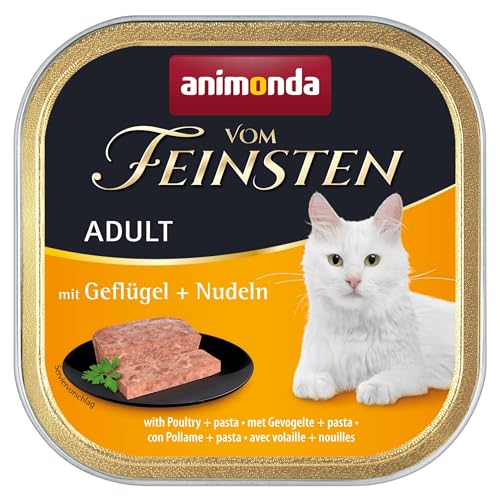animonda vom Feinsten Katzenfutter nass mit Geflügel + Nudeln (32 x 100g), getreidefreies Katzenfutter nass ohne Zucker, mit frischen, fleischigen Zutaten