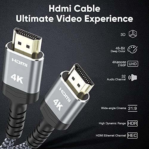 Highwings 4K 60Hz Hdmi Cable 6.6Ft, 18Gbps High Speed 2.0 Braided Cord-Supports (4K 60Hz Hdr,Video 4K 2160P 1080P 3D Hdcp 2.2 Arc-Compatible With Ethernet Monitor Ps 4/3 Hdtv 4K Fire Netflix #TOP4