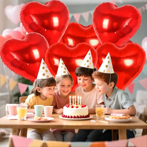 Image of 6 Pcs 32 Inch Red Heart Balloons, Giant Heart Shape Foil Balloons Love Balloon Valentine Balloon for Birthday Party Wedding Engagement Party Baby Shower Valentine Day Decorations