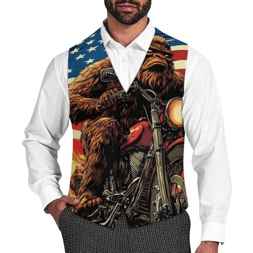 Vintage Bigfoot Men's Suit Vests Business Formal Dress Vest V-Neck Waistcoat for Wedding Casual