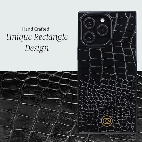 Image of COCOMII Rectangle for iPhone 15 Pro Case, Black Crocodile Leather