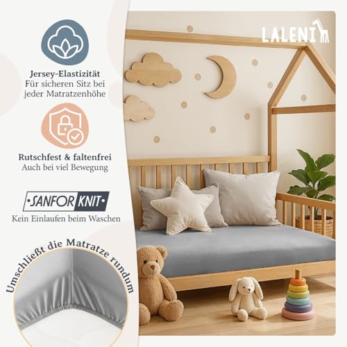Laleni Jersey Spannbettlaken, 40x90cm, für Baby Beistellbett & Stubenwagen, 100% Baumwolle, Oeko-TEX Zertifiziert, 2er Set, Grau – Ansicht 4