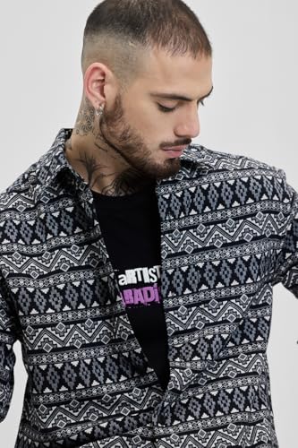 Image of SNITCH Men's Cotton Jacquard Relaxed Fit Overshirt