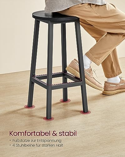 VASAGLE Barhocker, 2er Set, Barstühle, Küchenstühle mit Metallgestell, einfache Montage, 65 cm hoch, mit Fußstütze, für Küche, Wohnzimmer, Esszimmer, ebenholzschwarz-schwarz LBC032B56