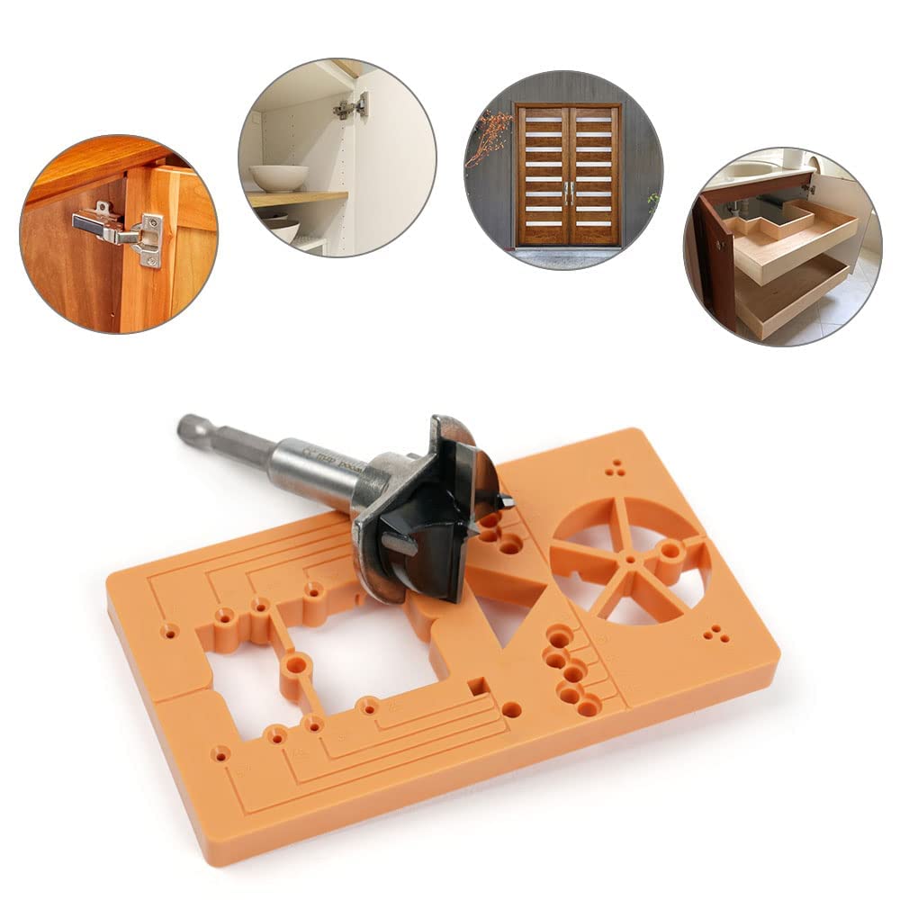 Flintronic Broca para Bisagras Ocultas, 35mm Broca De Bisagra, Guía de Perforación de Bisagra Oculta de 35 mm, con Posicionador Forstner, Herramientas de Carpintería Adecuadas para Puertas de Armario
