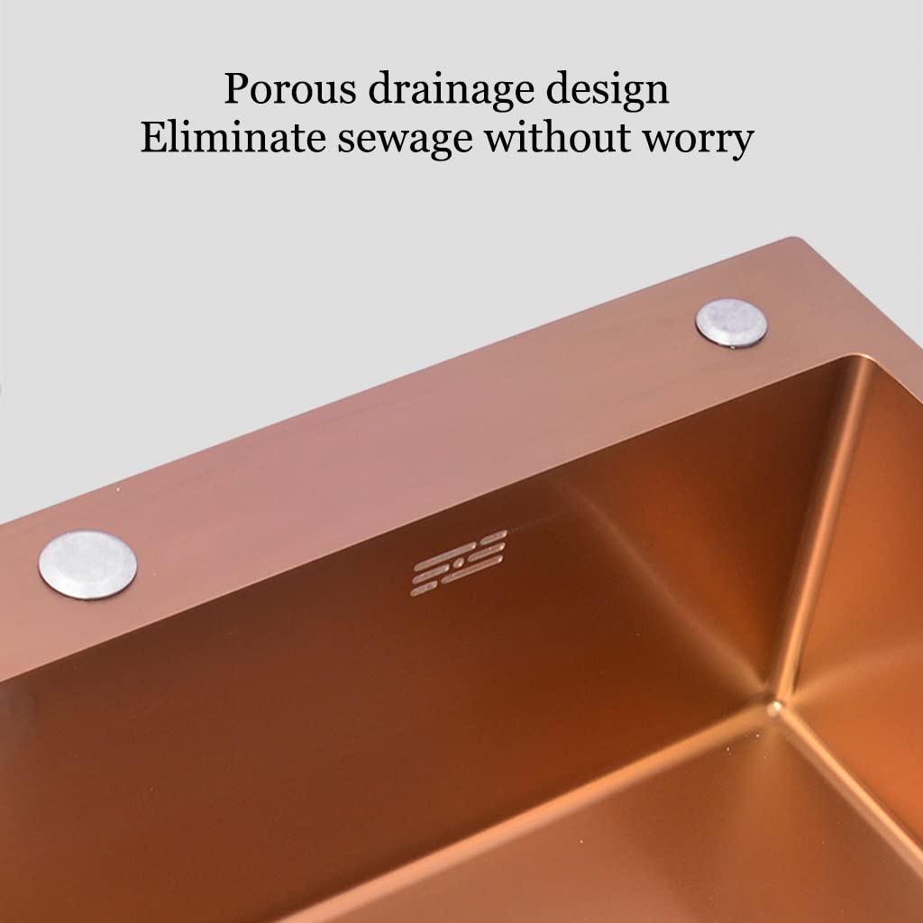 Lavello per Bar da Cucina, Vasca Singola, in Acciaio Inox, Metallo, per lavastoviglie, Montaggio sopra o sottopiano con Gruppo di Scarico e cestello di Scarico (Oro Rosa 53x43x21 cm)