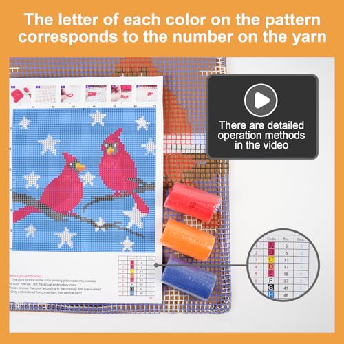 Image of QIONG MENG Latch Hook Kits for Adults, DIY Cardinal 4th of July Patriotic Pattern Pillow Cover Kit Needlework Cushion Cover Hand Craft Crochet for Home Sofa Decorations 17 x 17 Inch