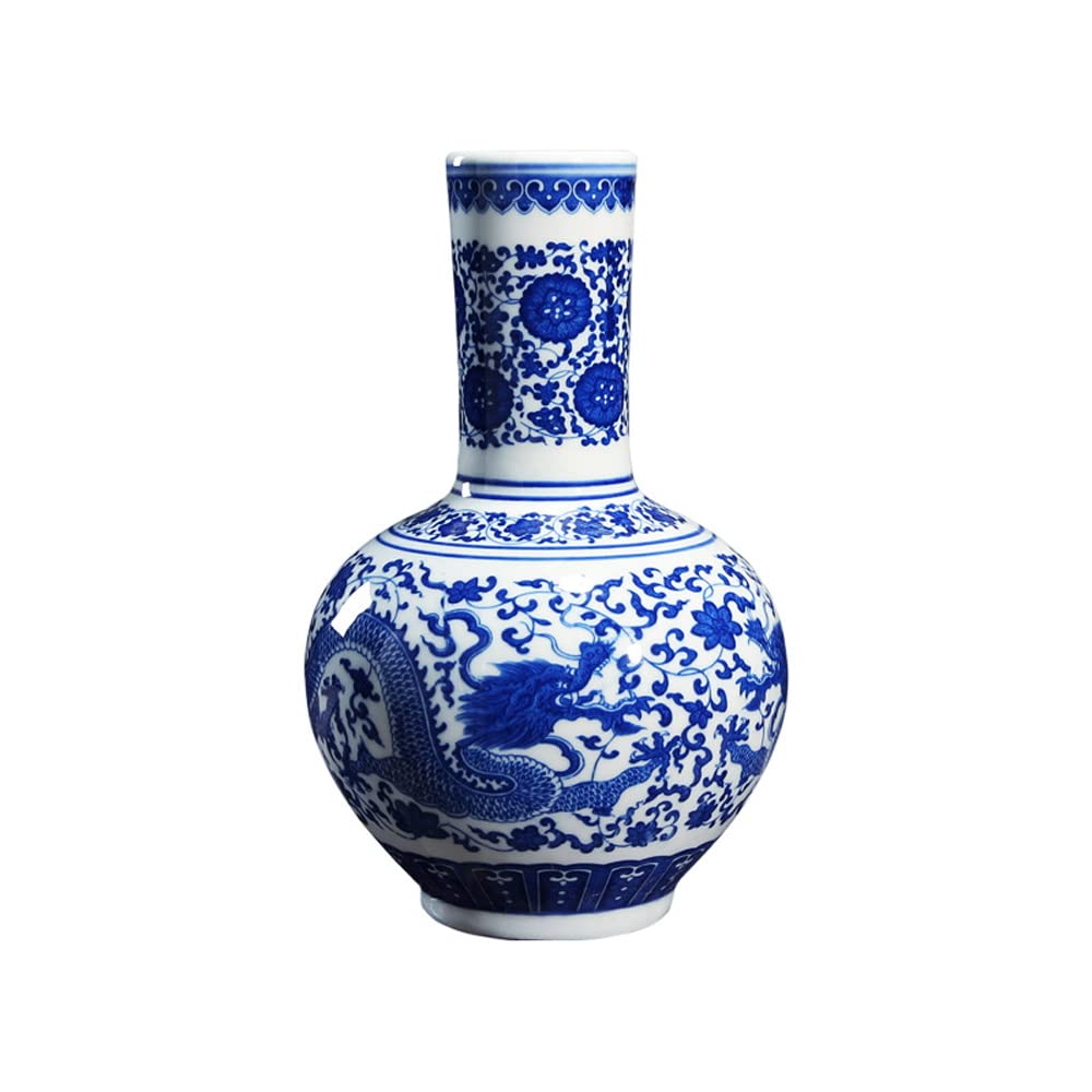 asdchZen Jingdezhen Blue And White Porcelain Flower Vase, Large Handmade Chinese Dargon Ceramic Vase, Asian Decorative Vase For Centerpieces,Kitchen,Office, Living Room,Wedding,Gifts,B