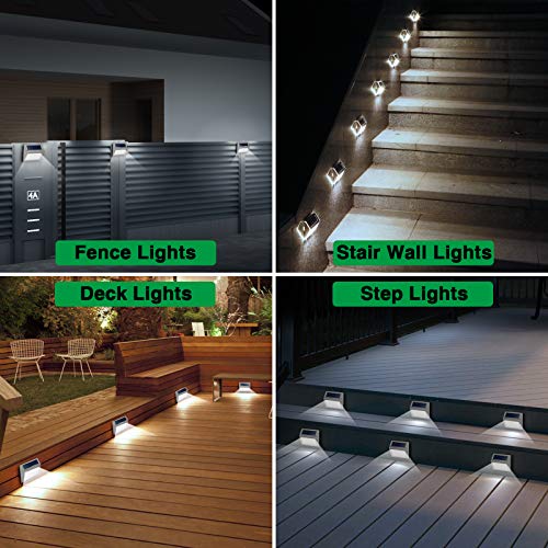 Outdoor Fence Lights,12 Pack Solar Powered Deck Lights Waterproof Stairs Light Stainless Steel Security Wall Lamps for Step Walkway Patio Garden Pathway - Cool White