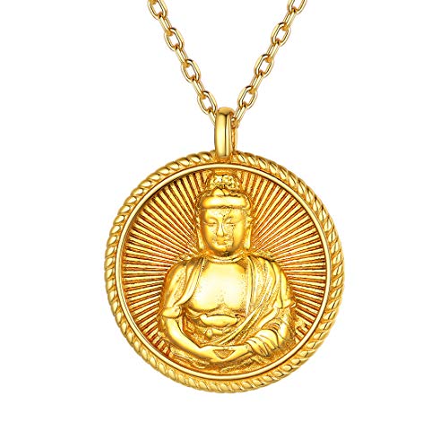 ChicSilver Unisex Buddha Pendant Necklace 925 Sterling Silver Bodhisattva Amulet/Talisman 14K Gold Plated Chinese Constellation Zodiac Coin Necklace Avalokitesvara-Rat