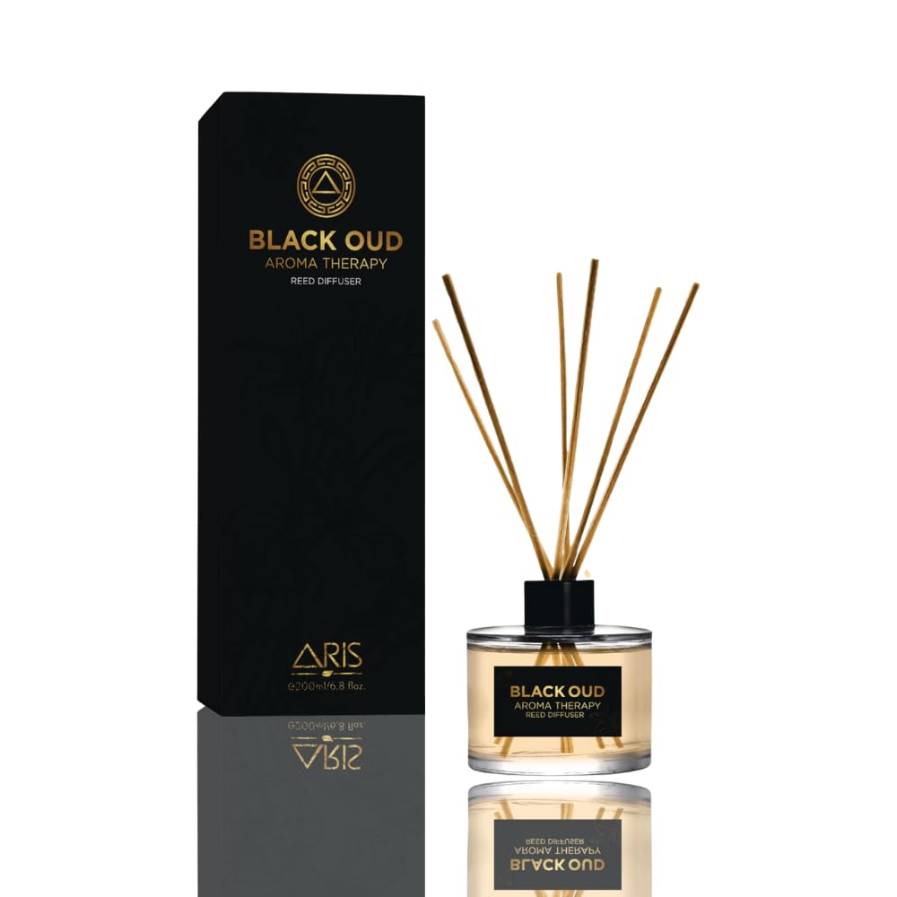 Aris Black Oud Reed Diffuser - Luxury Reed Diffuser for Home - Aromatic Reed Oil Diffuser with Sticks - Long Lasting Room Diffusers - Premium Home Fragrance Product with Oriental Notes - 200ml (6.80z)
