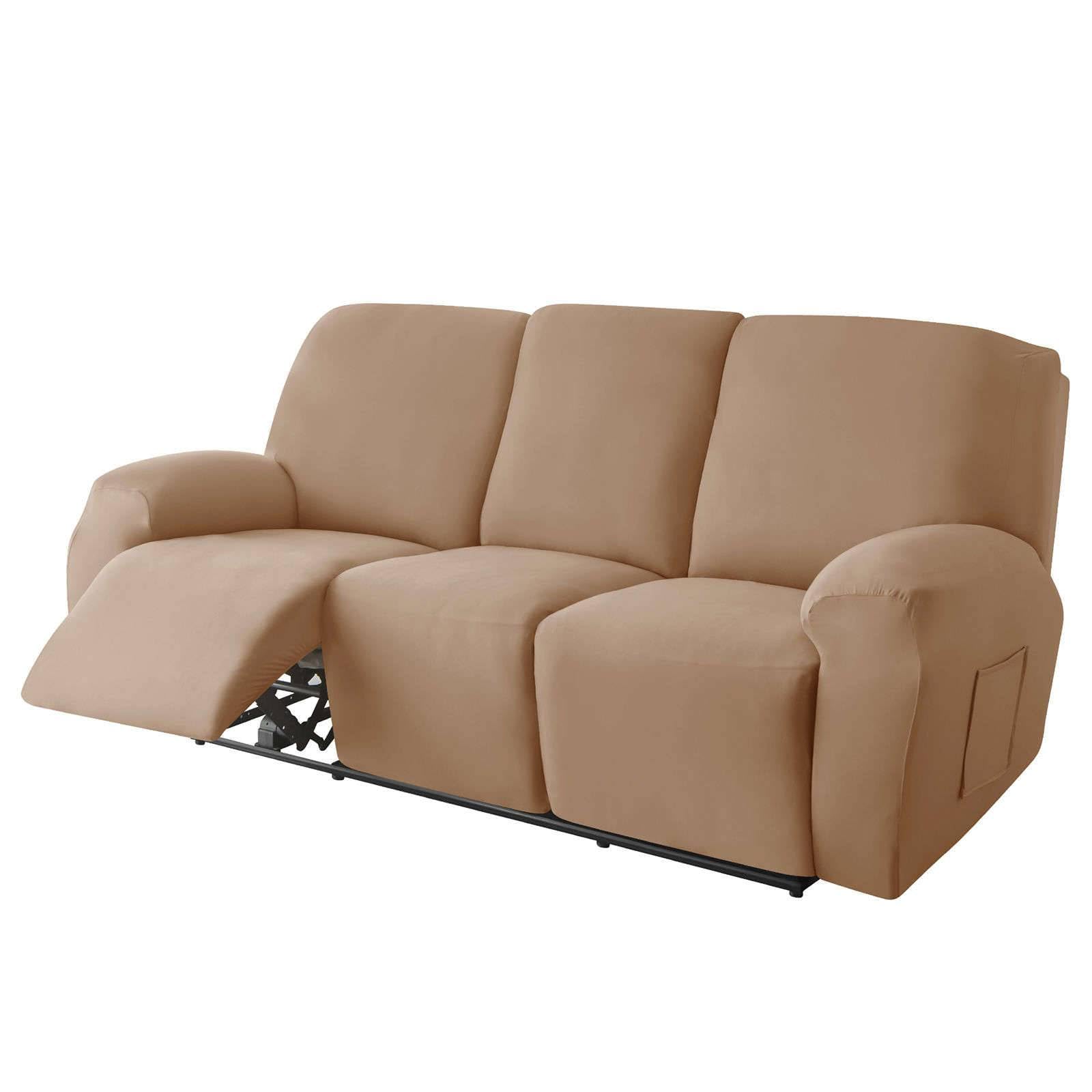 CLGTY Polyester 8-piece recliner couch covers 3 Seat, Stretch Soft lazy boy reclining sofa slipcover with Pocket Armchair Covers For Kids Pets Cat Dog-camel-3 seater