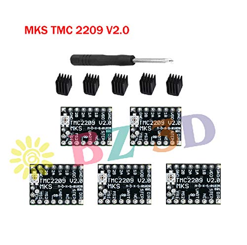 BZ 3D MKS TMC2209 V2.0 Controlador de motor de paso a paso, excelente efecto de silencio, mayor corriente de controlador con disipadores de calor para impresora 3D Park (5 unidades)