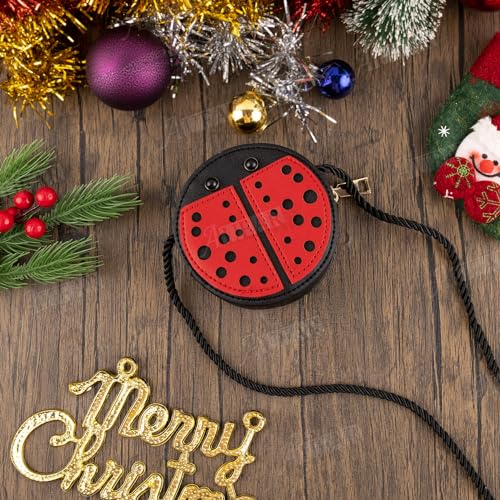 AUEAR, Cute Ladybug Purse Mini Pu Leather Cross Body Bag Wallet Pouch for Women and Female, Black Red2