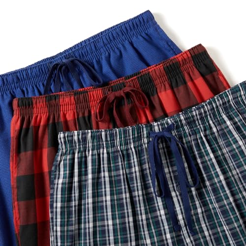 Image of JupiterSecret Mens Pajama Pants Set Cotton Lightweight Plaid Sleep & Lounge 3-Pack PJ Bottoms with Pockets and Button Fly