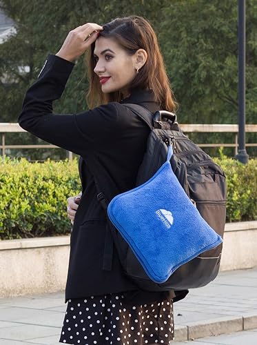 Image of BlueHills 2-Pack Premium Soft Travel Blanket Pillow Airplane Blanket in Soft Bag Pillowcase with Hand Luggage Belt and Backpack Clip, Compact Pack Large Blankets for Any Travel Royal Blue T015