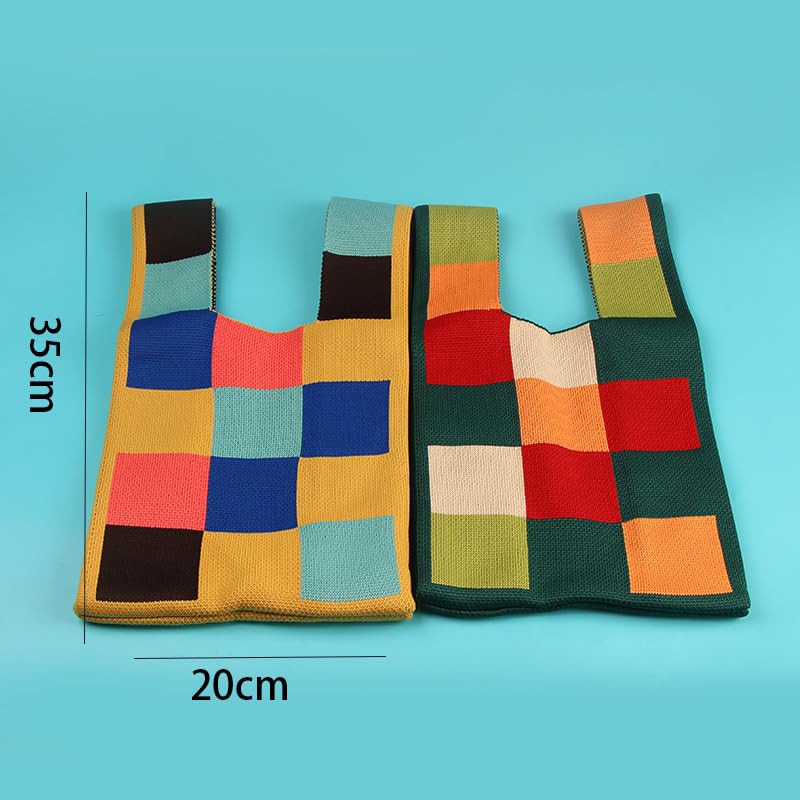 2PCS Trendy Colorblock Knitted Satchel Bag - All-Match Stylish Handbag for Daily Use & Shopping2