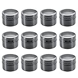 Bekith Stainless Steel Magnetic Multi-Purpose Spice Storage Tins with Clear Top Lid, Set of 12