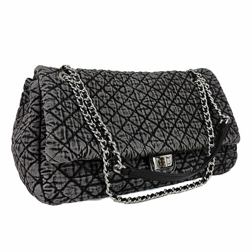 Image of M-ioi-M Extra Large Quilted Denim Purse,Oversize Shoulder Bags for Women, Crossbody Flap Hobo Tote Bag,Chain Strap Jean Purse