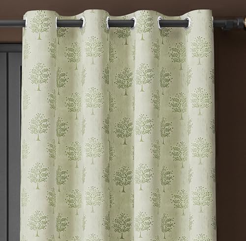 Image of Yellow Weaves 2 Pcs Jacquard Tree Eyelet Long Door Curtain - Perfect for Home, Office, Bedroom, Living Room & Balcony - 9 Feet (Pastel Green)