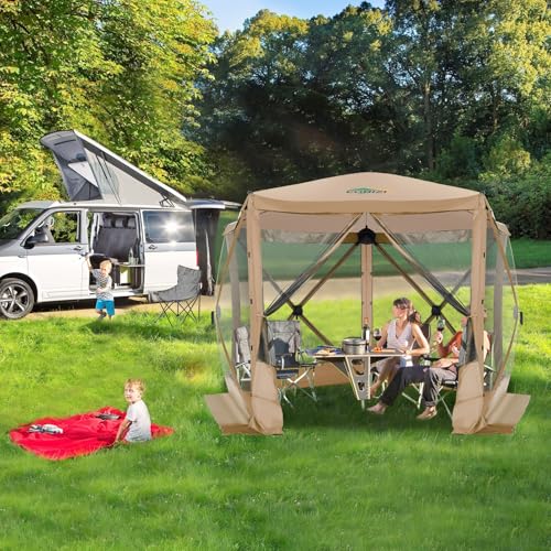 Image of COBIZI 10x10 FT Pop up Gazebo, Popup Canopy Tent,Instant Screened in Gazebos, Waterproof Portable Outdoor Small Screen Tents Sun Shelter,carpas para Patio for Camping, Garden and Backyard,Khaki