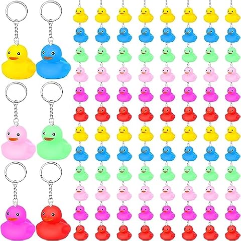 Deekin 48 Pcs Rubber Duck Keychain 2.17'' Cruise Duck Squeaky Cute Keychains Bulk 3D Duck Chains Cruise Ship Toy for Carnival Party Gift Teens Student Birthday School Classroom (Classic) Cover
