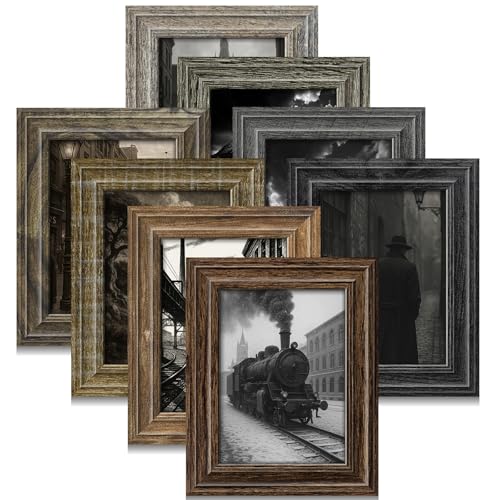 Bagous 4x6 Picture Frames Set of 8,Classic American Vintage Rustic Farmhouse Style Photo Frames, High Definition Real Glass,for Tabletop or Wall Hanging