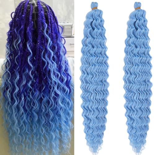 Light Blue Boho Hair for Braiding Deep Water Wave...