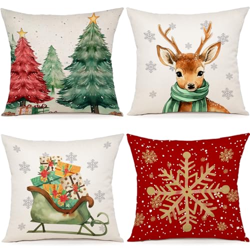 YCOLL Kissenbezug Weihnachten 50x50 4er Set Weihnachtsdeko innen...