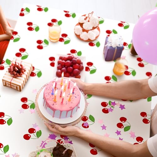 Image of Zhehao 3 Pcs 54x108 Inch Cherry Tablecloth Decorations Disposable Plastic Table Cover Rectangle Table Runner for Bachelorette Bridal Shower Baby Shower Party Decor Supplies