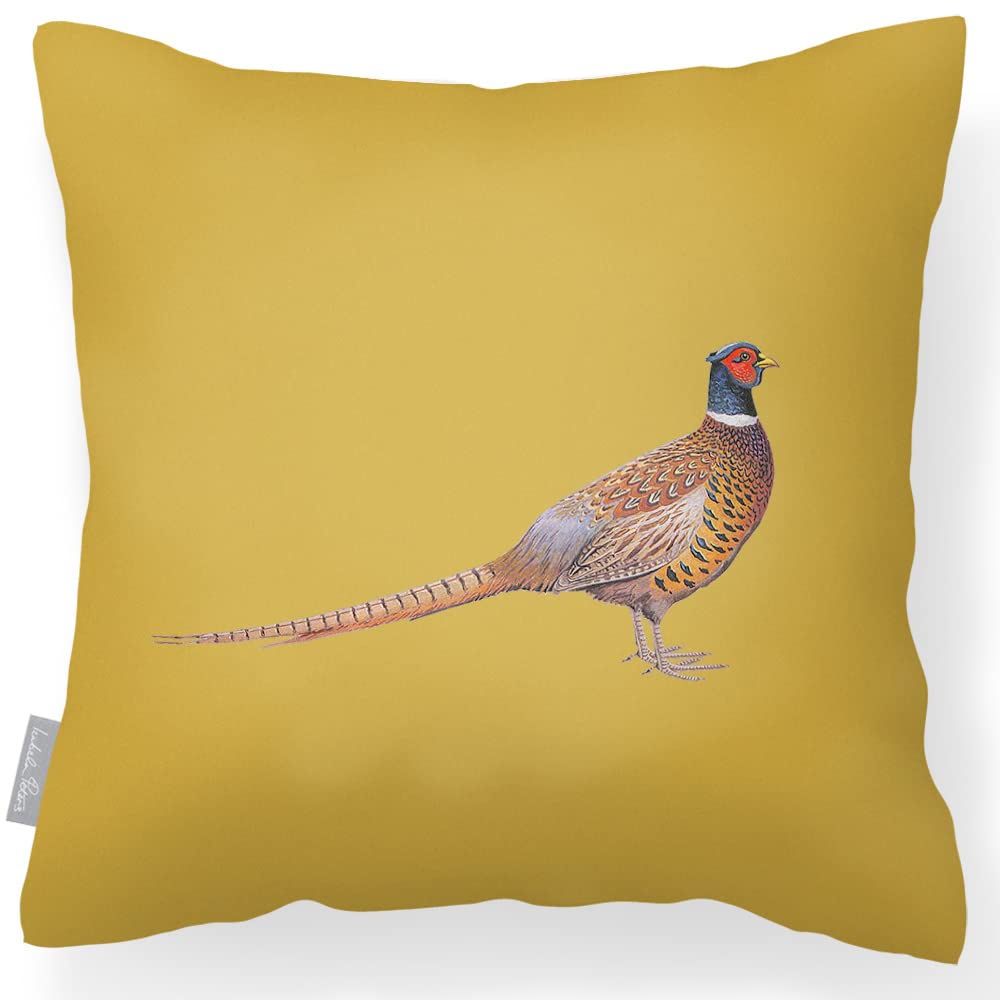 Izabela Peters Vintage Pheasant - Mustard Outdoor Cushions Waterproof, 43 Cm, Filled Outdoor Cushion, Pheasant - Mustard, Garden Furniture Cushions, Outdoor Seat Cushions, Garden Chair Cushions