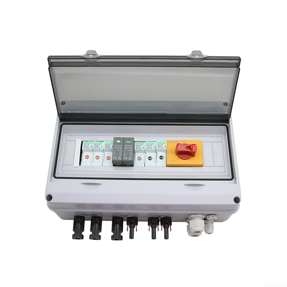 Caja combinadora solar fotovoltaica, 1000V 3 Disyuntor de protección de cuerdas, Interruptor de disyuntor de CC PV 3In 1Out, Caja combinada solar fotovoltaica