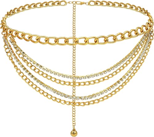 Rhinestones Metal Waist Chain for Women Multilayer Crystal Body Jewelry Belly Belts