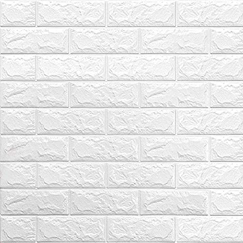 INMOZATA 10 Piezas 3D Papel Pintado, 60×60cm Paneles de Pared Estilo Ladrillo, Impermeable Autoadhesivo, para Hogar Cocina Salón y Dormitorios (Blanco)