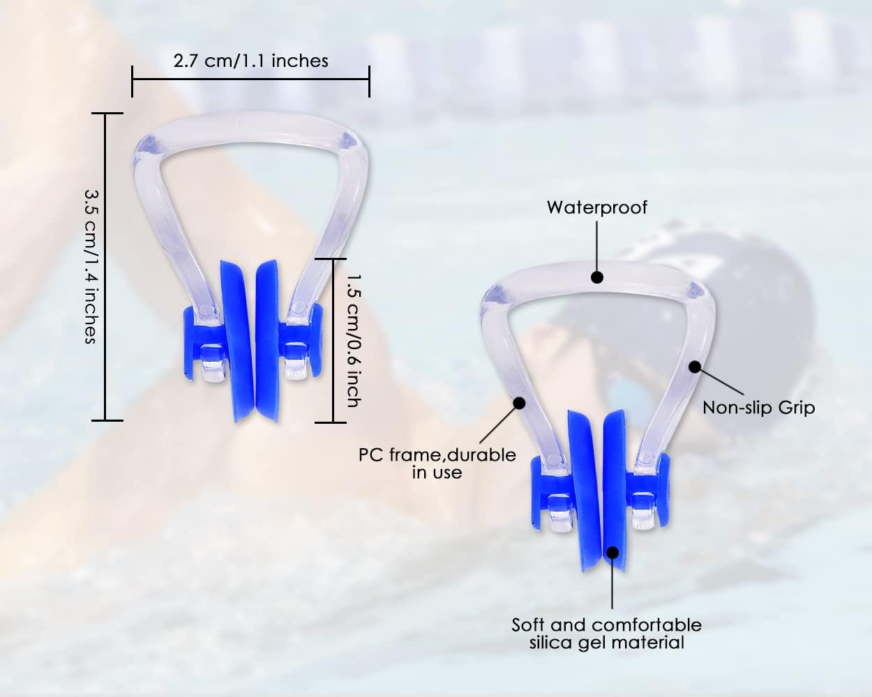 DS. DISTINCTIVE STYLE PVC Silicone Swimming Nose Clip Set in 3 Pieces Nose Plug Swimming Nose for Adult Kids (Blue)