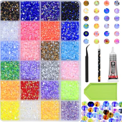 DZHILHMX Resin Jelly Rhinestones for Crafting - 18000pcs 3mm Multicolor, Flatback Rainbow Gems Bedazzling Crystal with 15ml B7000 Jewelry Glue for DIY Crafts Clothing Shoes Nail Art