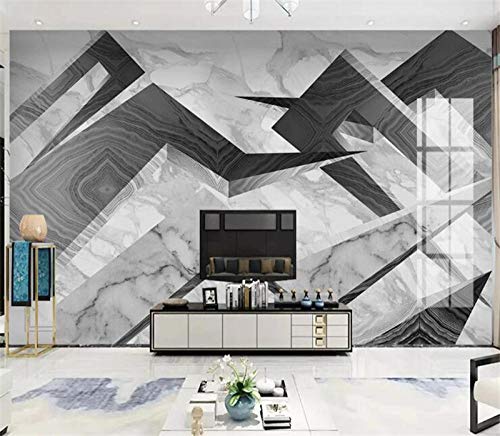 Papier peint marbre géométrique pour agrandir un mur de salon