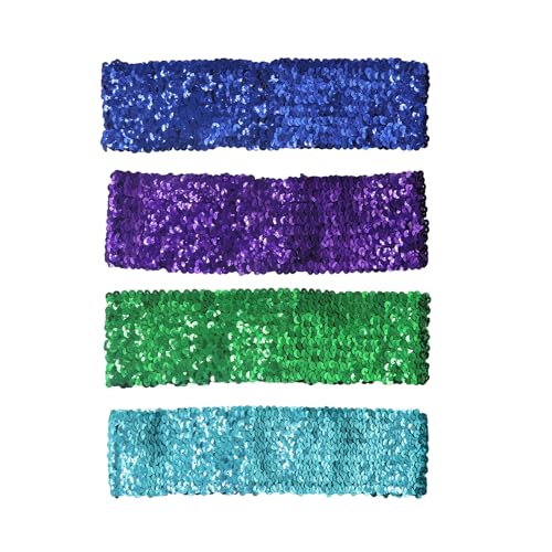 AIBEARTY 4 Pack Women's Wide Sequin Belts - Gold, Rose, Black, Pink; Red, Silver, Purple - Adjustable Elastic Waist Belts - Women's Fashion Accessory - One Size Fits Most - 22.8x2.0 inch (LxW)3