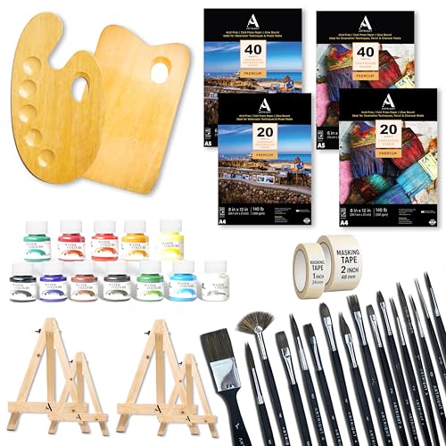 Image of ArtRight 156 Pcs Complete Art Set - Premium Artist Paint Brush Set, Watercolor & Mixed-Media Sheets, 25ml Color Set, Easels, Palettes & Masking Tapes - Ideal for Beginners, Students & Professionals
