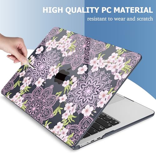 Image of Mektron Case for 2026 MacBook Air 13-inch M5 Laptop A3449 with 13.6-inch Liquid Retina Display, 2025 2024 2022 M4 /M3 /M2 MacBook Air 13 inch Hard Shell Cover, Model A3240 A3113 A2681, Blossom Sakura-Black