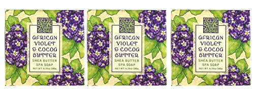 Greenwich Bay AFRICAN VIOLET Spa Soap, Enriched with Shea Butter and Cocoa Butter, Paraben Free, Sulftate Free 6.35 Oz. (3 Pack)