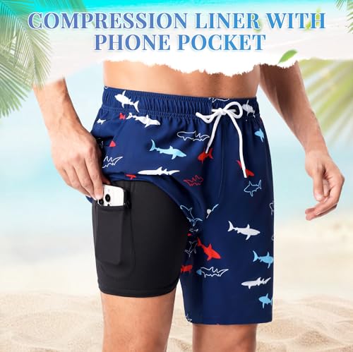 Mens Swim Trunks with Compression Liner, 7" Quick Dry Bathing Suits Stretch Swimming Shorts Men's Swimwear2