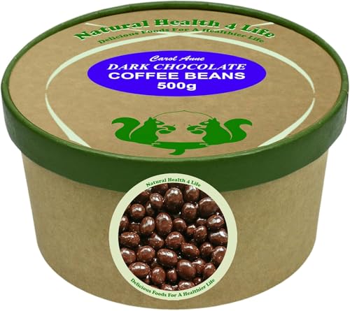 Natural Health 4 Life Carol Anne Confectionery Dark Chocolate Coffee Beans 500g Chocolate Covered Coffee Beans in Recyclable Tub 5.4g Protein per 100g Snack for Refilling (1 Tub)