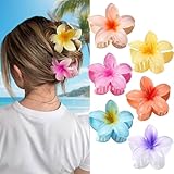 BAISEN 6 pcs Color Flower Hair Claw Clips, 3.15 inches Hawaiian Large Flower Claw Clips for Thick or Thin Hair Strong Non-slip Hibiscus Hair Clip Tropical Beach Hair Accessories for Women Girls