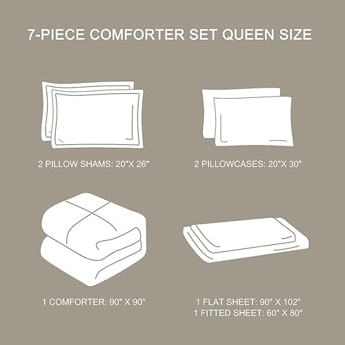 Miniatura 8 de WONGS BEDDING Juego de edredón bohemio tamaño Queen, 7 piezas de ropa de cama geométrica blanca y gris en una bolsa, juego de ropa de cama bohemio