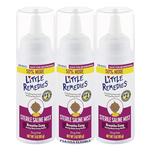 Image of Little Remedies Sterile Baby Saline Nasal Mist, Safe for Newborns to Relieve Stuffy and Dry Noses, 3 Fl Oz, Pack of 3