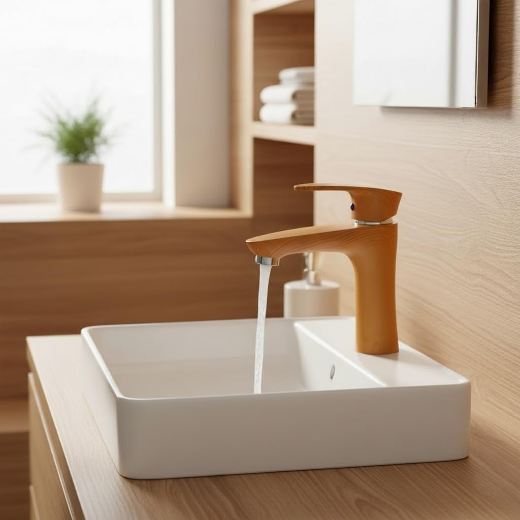 24x7 eMall PVC Brown Antique Basin Tap Faucet Mixer Wood Design for Bathroom Toilet Wash Basins Hot and Cold Water (Short Body - 7 Inches)-image-47